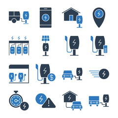 Ev Charger Station Icon Set Sign Symbol