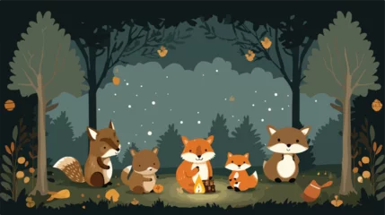 Muurstickers A charming scene of animals having a movie night in © Mishi