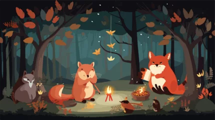 Deurstickers A charming scene of animals having a movie night in © Mishi