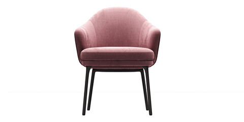 Modern and luxury pink chair with black wooden legs isolated on white background. Furniture...