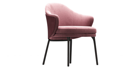 Modern and luxury pink chair with black wooden legs isolated on white background. Furniture...