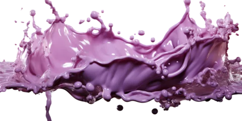 Keuken spatwand met foto Dairy product splash banner, liquid lilac chocolate © Irina Flamingo