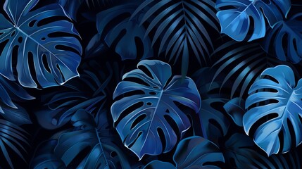 Monstera leaf with dark blue background
