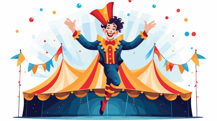 A cheerful circus clown performing tricks under