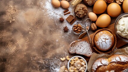Obraz na płótnie Canvas Baking ingredients background, top view on bakery table