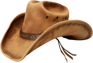 Leather cowboy hat with braided detail, cut out transparent