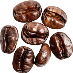 Close-up of roasted coffee beans, cut out transparent