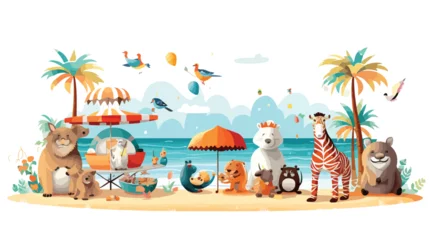 Foto auf Acrylglas A cheerful scene of animals having a beach party by © Mishi