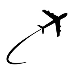 Airplane flying silhouette. Plane with speed line symbol. Vector illustration isolated on white.