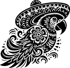 Parrot Black Vector in the Mexican Style