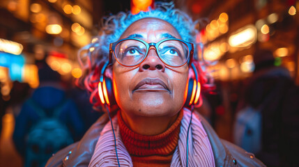 Woman Wearing Headphones and Scarf