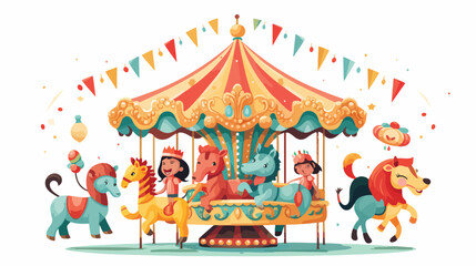 Obraz na płótnie Canvas A cheerful scene of animals riding on a carousel 