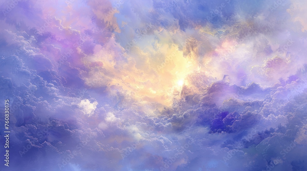 Wall mural a painting of clouds in the sky with a plane in the foreground and a plane in the foreground.