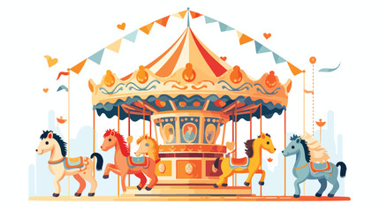 Obraz na płótnie Canvas A cheerful scene of animals riding on a carousel at
