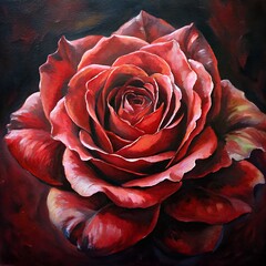 Radiant Reverie: A Captivating Oil Painting of a Crimson Rose in Full Bloom