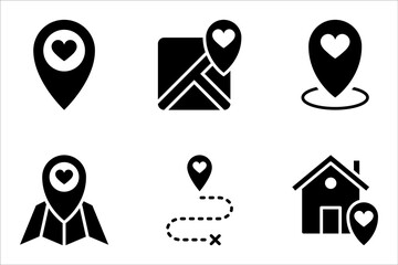 map pin icon set, location pin icon set, map pointer with heart icon vector illustration on white background - obrazy, fototapety, plakaty