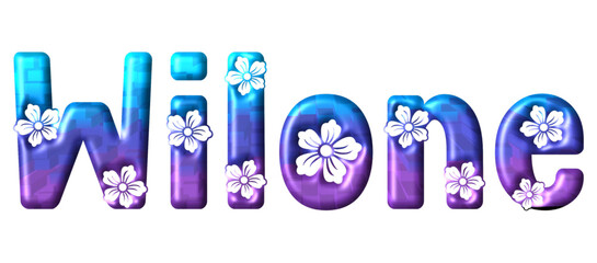 wilone - multicolor - written with engraved typical Hawaiian hibiscus flowers- Word ideal  for Banner, e-mail, sublimation greetings, banners, cards, t-shirt, sweatshirt, prints, cricut, - obrazy, fototapety, plakaty