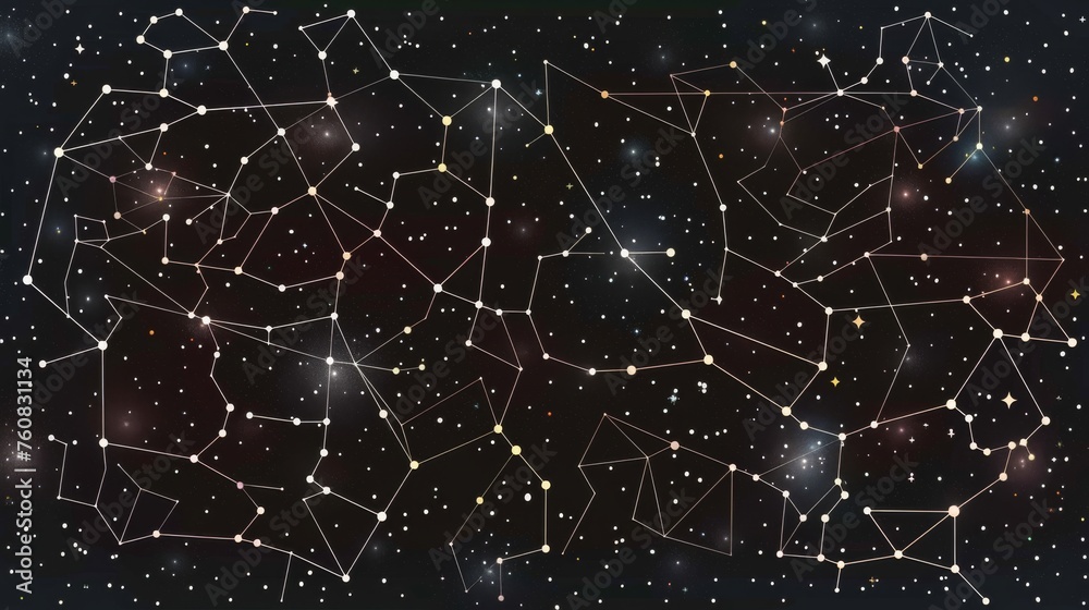 Wall mural a dark expanse serves as the backdrop for a detailed map of constellations, where each star is a nod