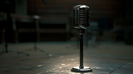 Hyper-Realistic Portrait of a Retro Microphone Awaiting the Night's Performance - Imagine a super...