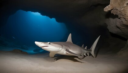 A Hammerhead Shark Resting In A Cave