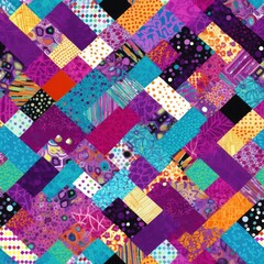 A patchwork of vibrant hues and eclectic textures, this image weaves together a psychedelic tapestry. Each square boasts a unique pattern, ranging from intricate geometrics to organic splatters