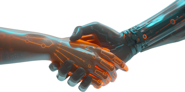 Robot handshake representing artificial intelligence, cut out transparent