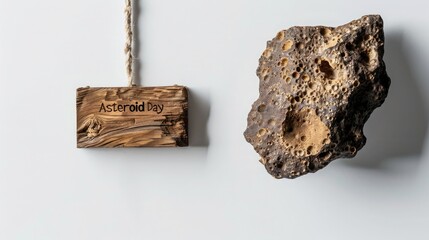 Asteroid day text sign on wooden canvas