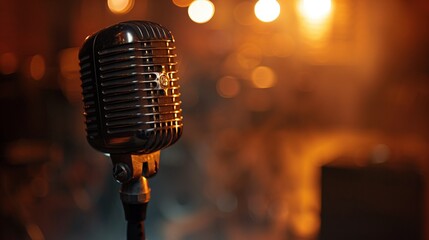 Ultra HD Capture of an Antique Microphone on a Dimly Lit Jazz Club Stage - This prompt aims to...