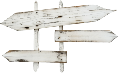 Blank white wooden signpost, cut out transparent