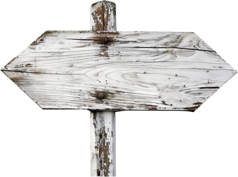 Blank white wooden signpost, cut out transparent