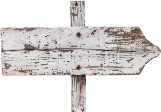 Blank white wooden signpost, cut out transparent