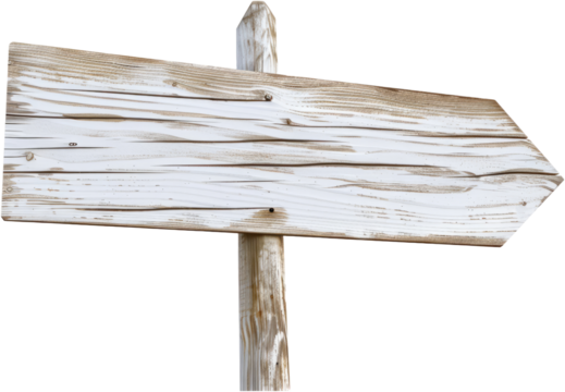 Blank white wooden signpost, cut out transparent