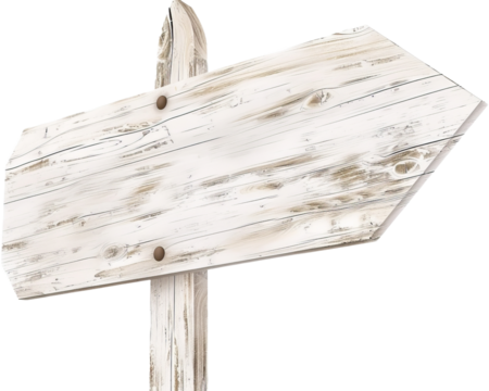 Blank white wooden signpost, cut out transparent