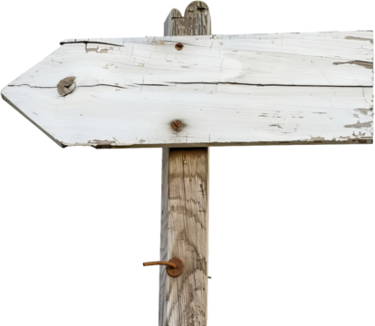 Blank white wooden signpost, cut out transparent