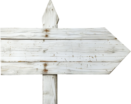 Blank white wooden signpost, cut out transparent