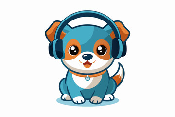  a baby dog with headphone vector on white background. © Rashed Rana