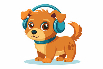 Obraz na płótnie Canvas a baby dog with headphone vector on white background.