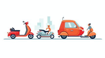 A comical race between various vehicles like cars 