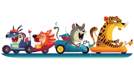 Fototapeten A comical scene of animals competing in a wacky rac © Mishi