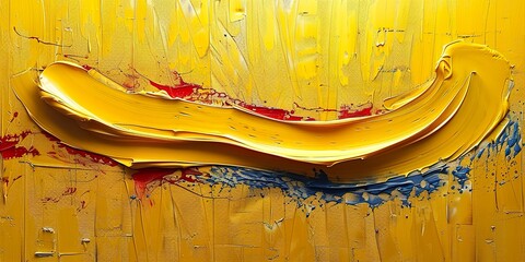 Obraz na płótnie Canvas Bold strokes of yellow paint flow across the canvas in an abstract acrylic painting. Yellow abstract acrylic painting that radiates energy and vitality.