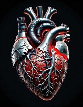 This classic portrayal of the human heart combines a realistic anatomical structure with artistic shading, highlighting the complexity of the cardiovascular system.