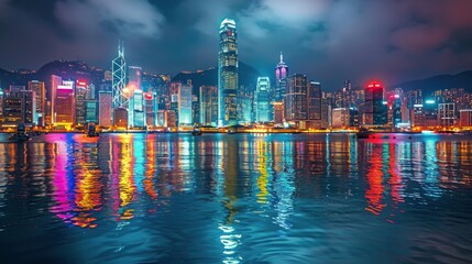 Fototapeta premium Night City Skyline Illuminated