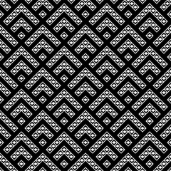 Fototapeta premium Seamless pattern. Curves, shapes backdrop. Stylized chevrons, rhombuses ornament. Folk wallpaper. Arrows, forms background. Tribal motif. Ancient mosaic. Digital paper, textile print, abstract design.