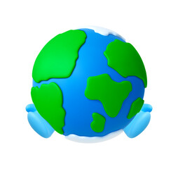Hands in astronaut mittens holding earth planet. Save the planet concept. Exploring, science and ecology. Isolated 3d render vector elements