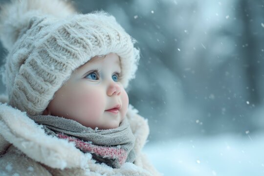 Frosty Baby winter outdoor. Snow coat child. Generate Ai