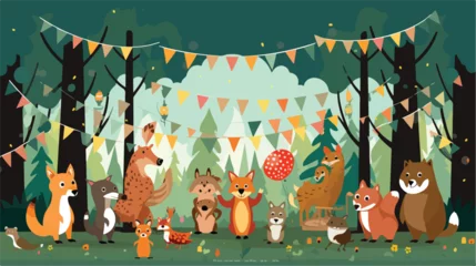 Keuken spatwand met foto A comical scene of animals having a party in the fo © Mishi