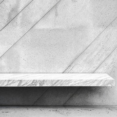 Empty white marble shelf on concrete wall background. For product display.