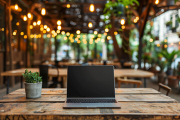 Cozy Cafe Scene with Modern Laptop