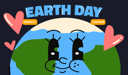 Earth Day. Cartoon international earth day poster, save the planet poster, environmental problem. Vector illustration of caring for the environment, recycling and protecting nature