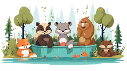 Gartenposter A comical scene of animals having a spa day in the © Mishi